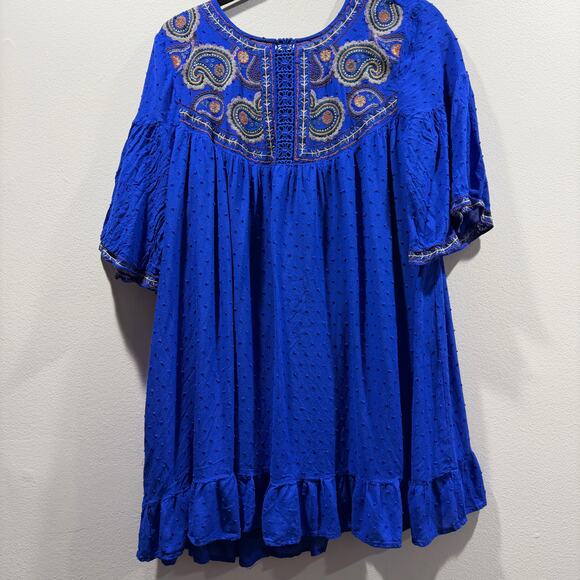 Umgee Bohemean Embroidered Royal Blue Dress Size Large - Picture 9 of 10